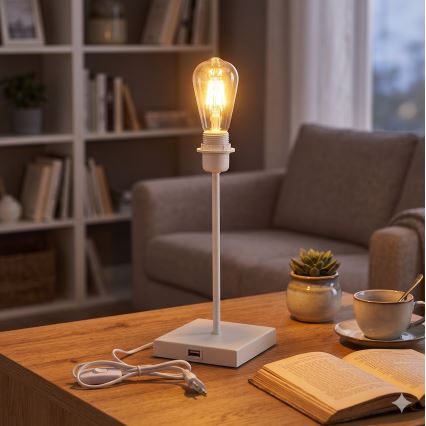 Laualamp USB-pordiga, 1xE27/15W/230V, valge