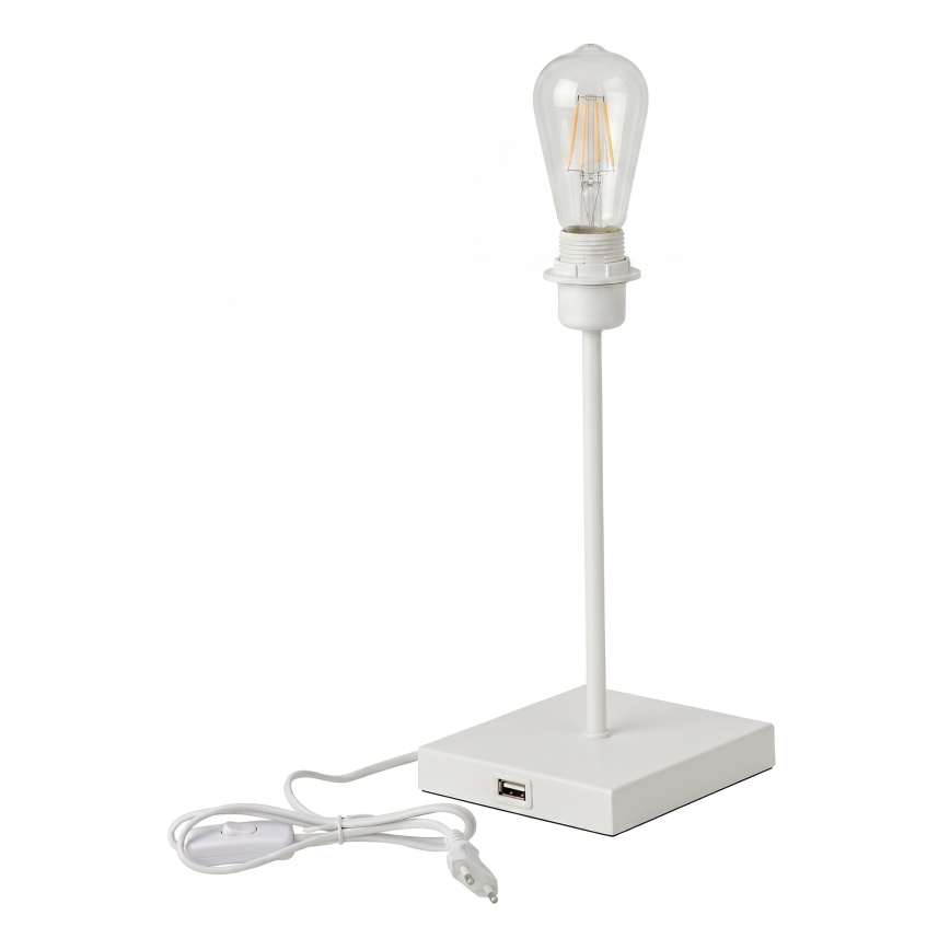 Laualamp USB-pordiga, 1xE27/15W/230V, valge