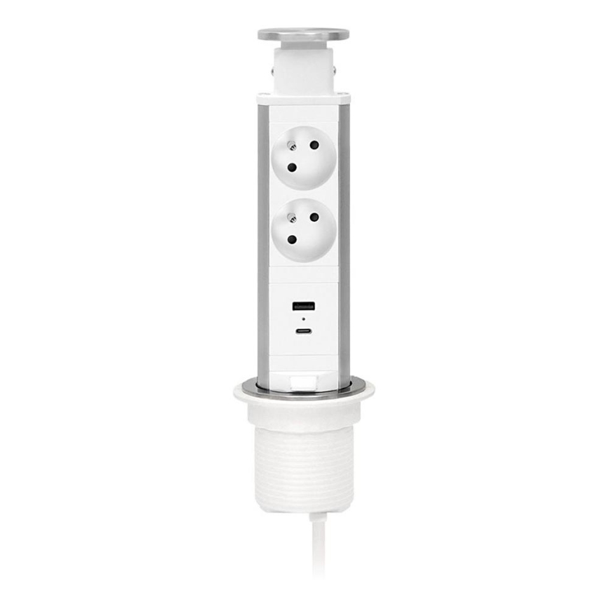 Lauaplaadile kinnitatav pistikupesade sammas 2x230V + USB-A + USB-C