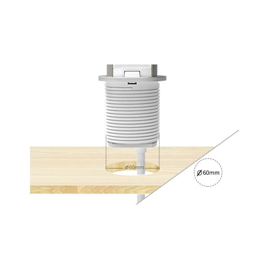Lauaplaadile kinnitatav pistikupesade sammas 2x230V + USB-A + USB-C