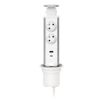 Lauaplaadile kinnitatav pistikutorn 2x230V + USB-A + USB-C