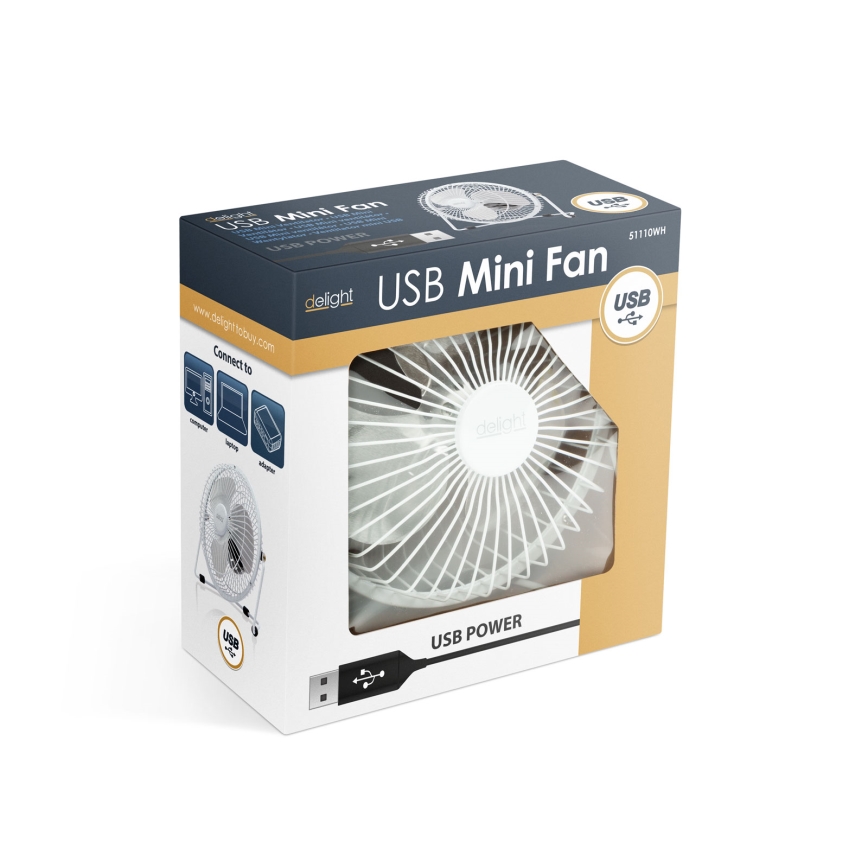 Lauaventilaator 1,75W/5V USB läbimõõt 18 cm valge