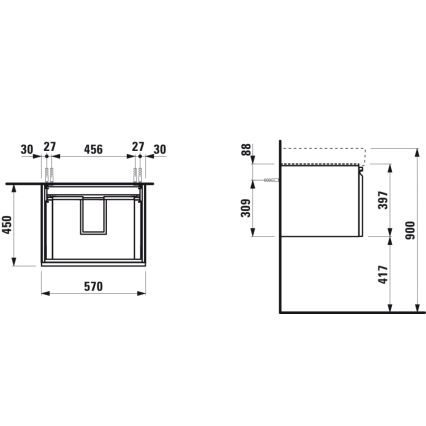 LAUFEN H4833720964791 - Vannitoakapp PRO 57 cm, tammeviimistlusega, valamu jaoks