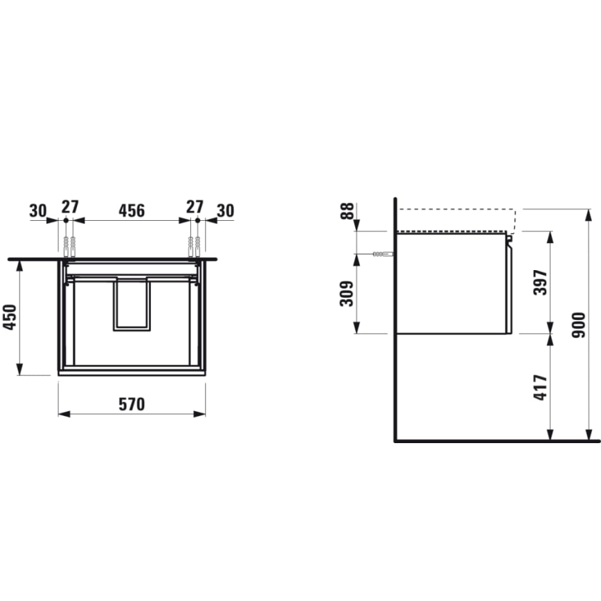 LAUFEN H4833720964791 - Vannitoakapp PRO 57 cm, tammeviimistlusega, valamu jaoks