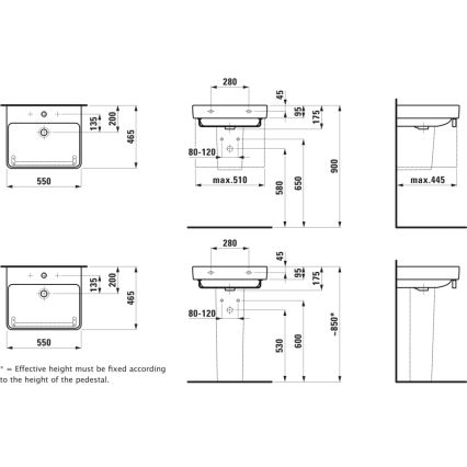 LAUFEN H8109620001041 - Valamu lauaplaadile/seinale PRO 55x46,5 cm keraamika/valge
