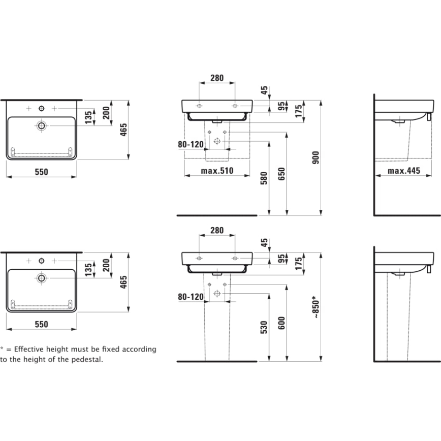 LAUFEN H8109620001041 - Valamu lauaplaadile/seinale PRO 55x46,5 cm keraamika/valge