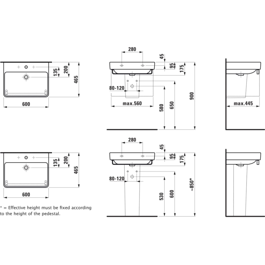 LAUFEN H8109630001091 - Kraanikauss töötasapinnale/seinale kinnitatav PRO 60x46,5 cm keraamika/valge