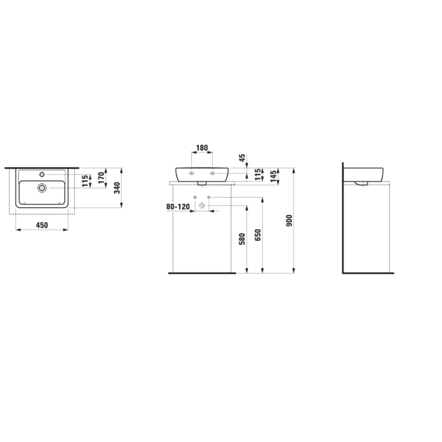 LAUFEN H8119520001041 - Kraanikauss töötasapinnale PRO 45x34 cm keraamika/valge