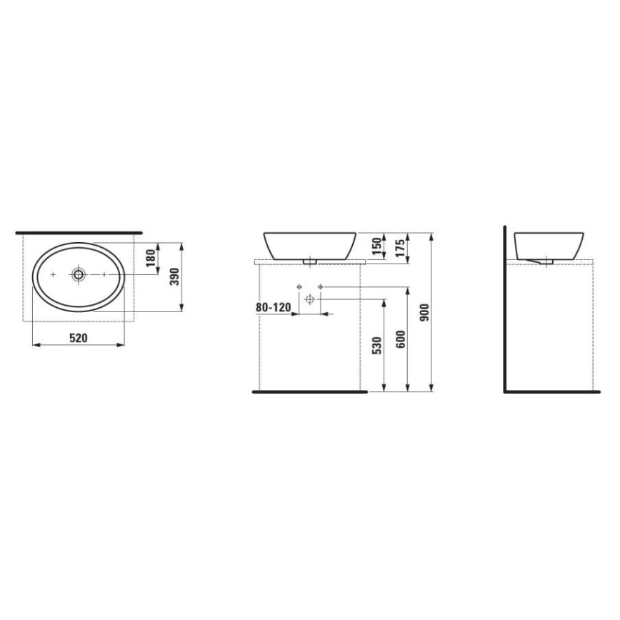 LAUFEN H8129640001121 - Kraanikauss töötasapinnale PRO 52x39 cm keraamika/valge
