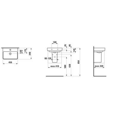 LAUFEN H8159610001041 - Valamu lauaplaadile/seinale PRO 45x34 cm keraamika/valge
