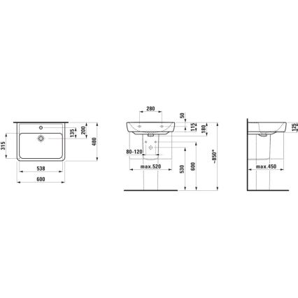 LAUFEN H8166120001311 - Seinale kinnituv nurgavalamu PRO 45x46 cm keraamika/valge
