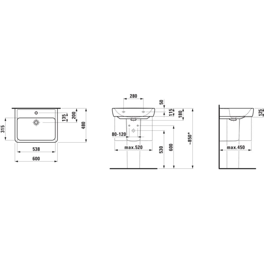 LAUFEN H8166120001311 - Seinale kinnituv nurgavalamu PRO 45x46 cm keraamika/valge