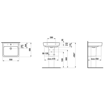 LAUFEN H8189510001041 - Kraanikauss töötasapinnale/seinale kinnitatav PRO 55x48 cm keraamika/valge