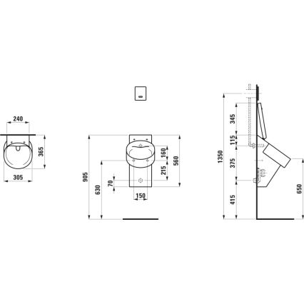 LAUFEN H8402810200001 - Pisoaar avadega VAL-katte jaoks, tagantne veesissevool, tagumine äravool, keraamika/läikiv must