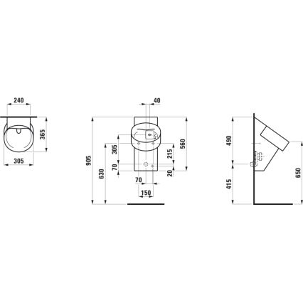 LAUFEN H8402867160001 - VAL 230V sensoriga pissuaar, tagantne sissevool ja tagumine äravool, keraamika/mattmust