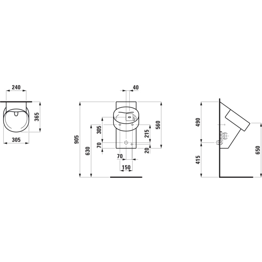 LAUFEN H8402867160001 - VAL 230V sensoriga pissuaar, tagantne sissevool ja tagumine äravool, keraamika/mattmust