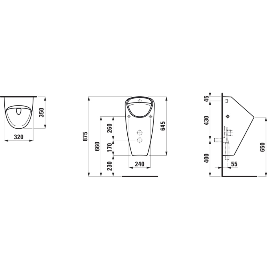 LAUFEN H8410610000001 - Pissuaar CAPRINO sisemine sisselase, tagumine äravool, keraamika/valge
