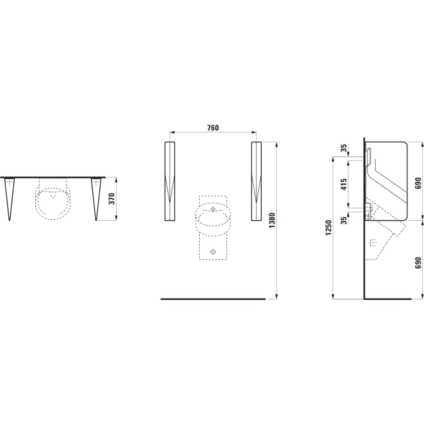 LAUFEN H8472800200001 - Urinaalide eraldussein VAL 69x37 cm keraamika/läikiv must