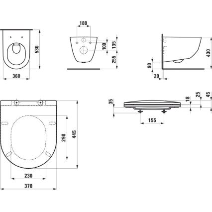 LAUFEN H8669530000001 - Seinakinnitusega WC-pott PRO, keraamika/valge + WC-poti kaas SoftClose PRO, duroplast/valge
