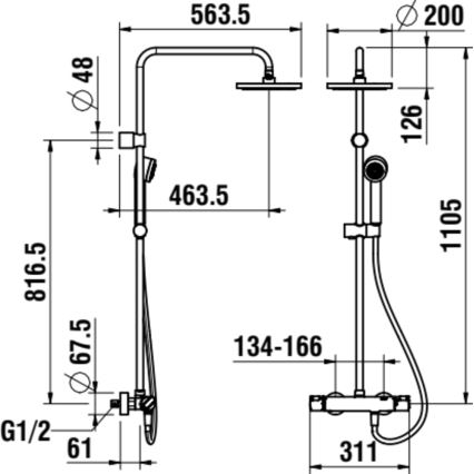 LAUFEN HF500957100600 - Dušikomplekt termostaatilise kraaniga CITYPRO läikiv kroom