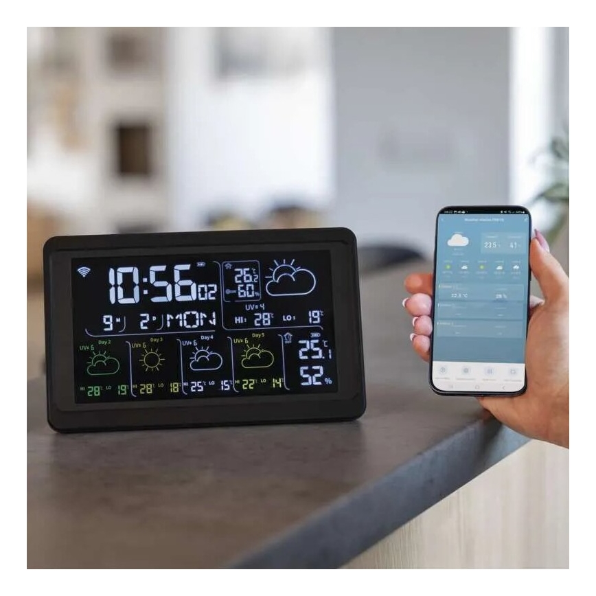 GoSmart ilmajaam LCD-ekraaniga 230V/3xAAA + 2×AAA Wi‑Fi Tuya must
