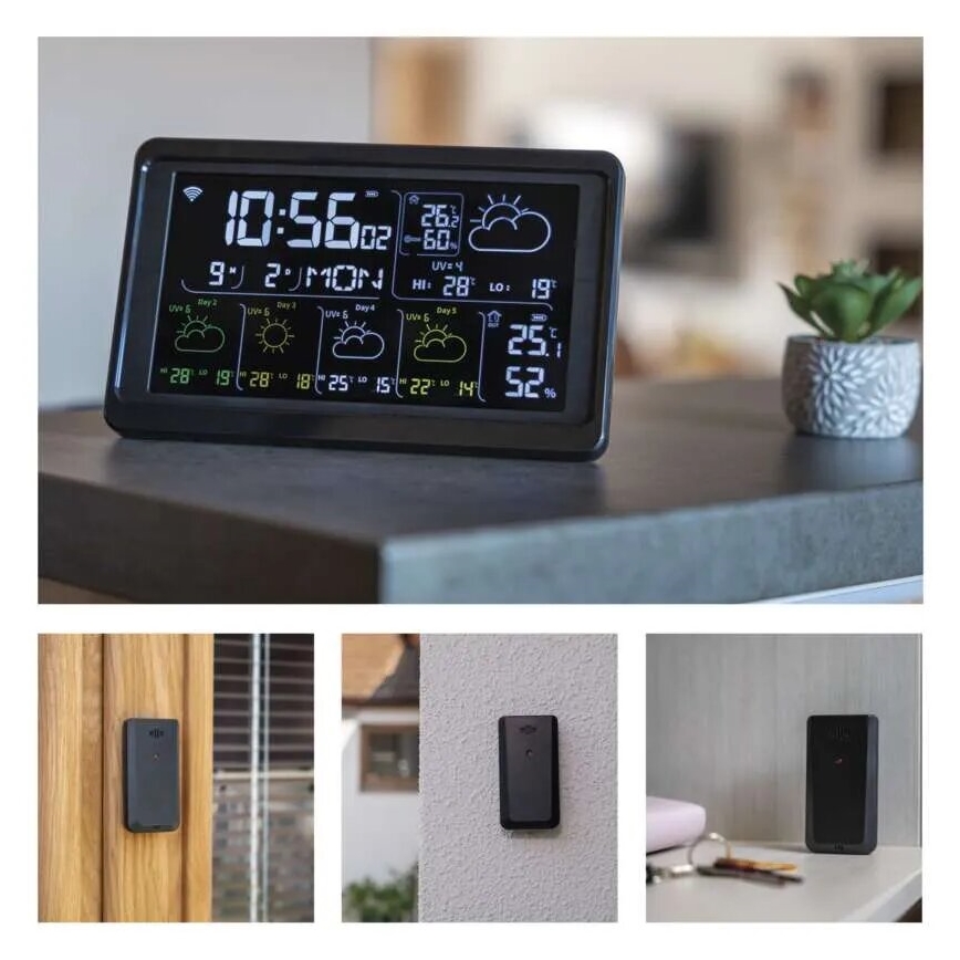 GoSmart ilmajaam LCD-ekraaniga 230V/3xAAA + 2×AAA Wi‑Fi Tuya must