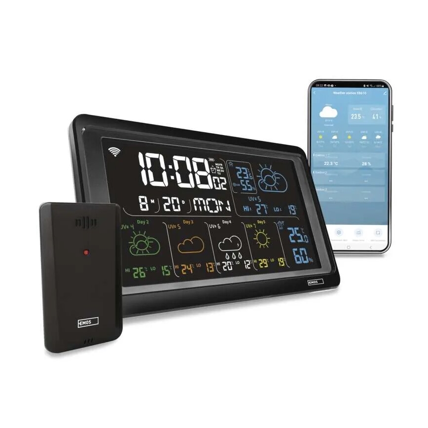 GoSmart ilmajaam LCD-ekraaniga 230V/3xAAA + 2×AAA Wi‑Fi Tuya must