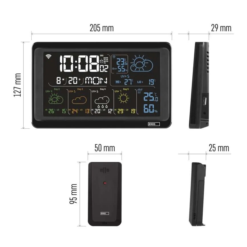GoSmart ilmajaam LCD-ekraaniga 230V/3xAAA + 2×AAA Wi‑Fi Tuya must