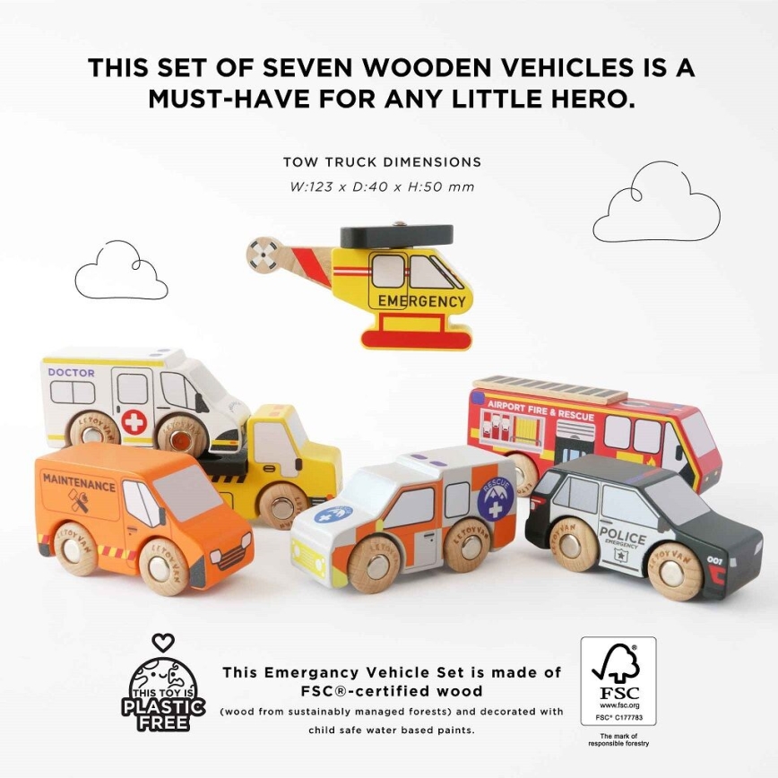 Le Toy Van - Päästeautode ja helikopteri komplekt