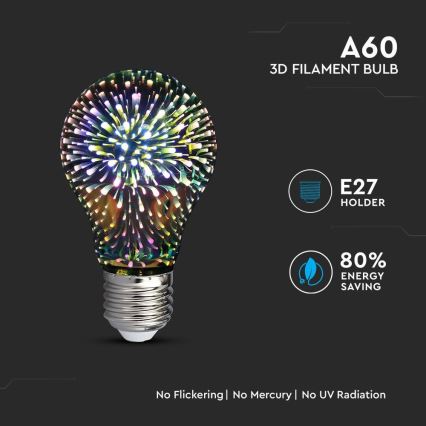 LED 3D Dekoratiivne pirn FILAMENT A60 E27/3W/230V 3000K