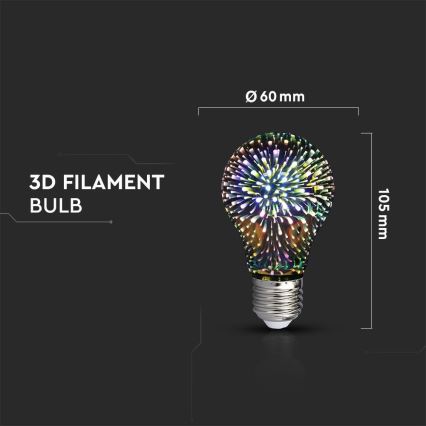 LED 3D Dekoratiivne pirn FILAMENT A60 E27/3W/230V 3000K