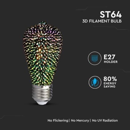 LED 3D Dekoratiivne pirn FILAMENT ST64 E27/3W/230V 3000K