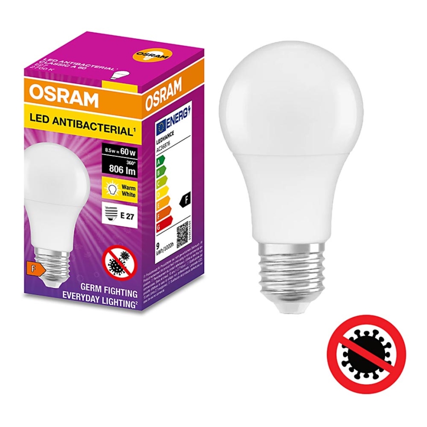 LED Antibakteriaalne pirn A60 E27/8,5W/230V 2700K - Osram