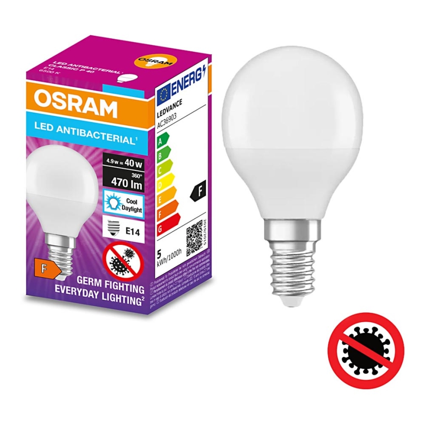 LED Antibakteriaalne pirn P40 E14/4,9W/230V 6500K - Osram