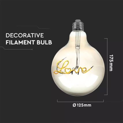 LED Dekoratiivne pirn FILAMENT G125 E27/5W/230V 2200K