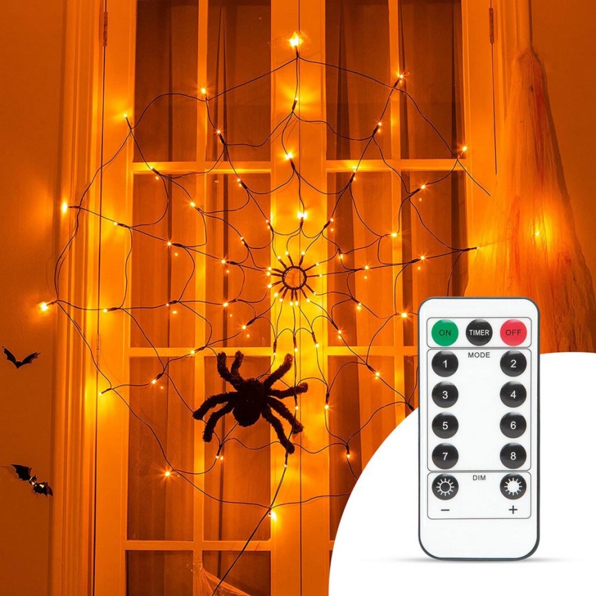LED Dekoratiivne valguskett HALLOWEEN LED/5V/8 funktsiooni ämblikuvõrk + pult