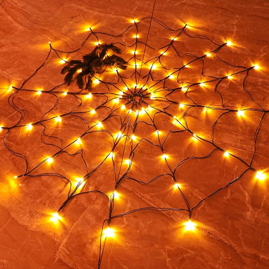LED Dekoratiivne valguskett HALLOWEEN LED/5V/8 funktsiooni ämblikuvõrk + pult