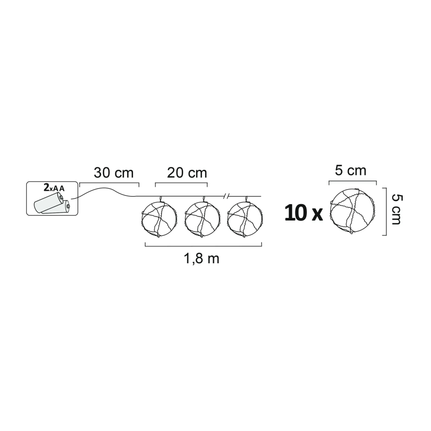 LED Dekoratiivne valgustus AHNE 10xLED/2xAA