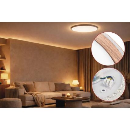Hämardatav LED laelamp ILVI LED/30W/230V 2700-6500K läbimõõt 40 cm puitviimistlus + kaugjuhtimispult