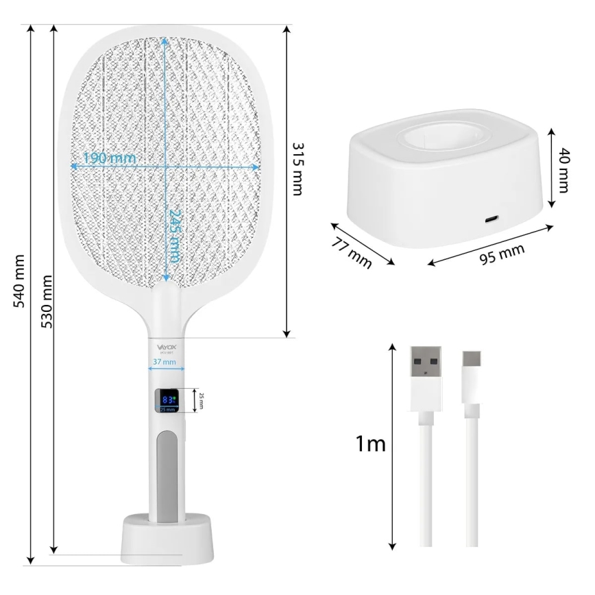 LED Elektriline putukalõks 2in1 LCD ekraaniga 1200 mAh/5V valge