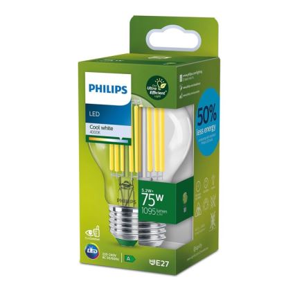 LED-filamentpirn Philips A60 E27/5,2W/230V 4000K