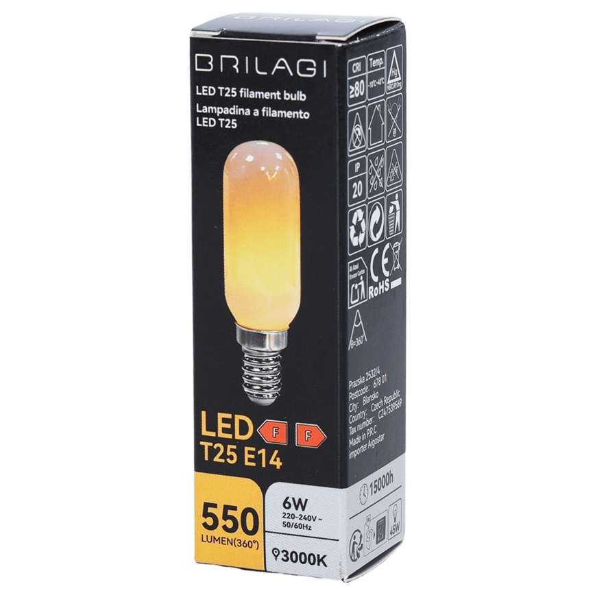 LED-filamentpirn T25 E14/6W/230V 3000K - BRILAGI
