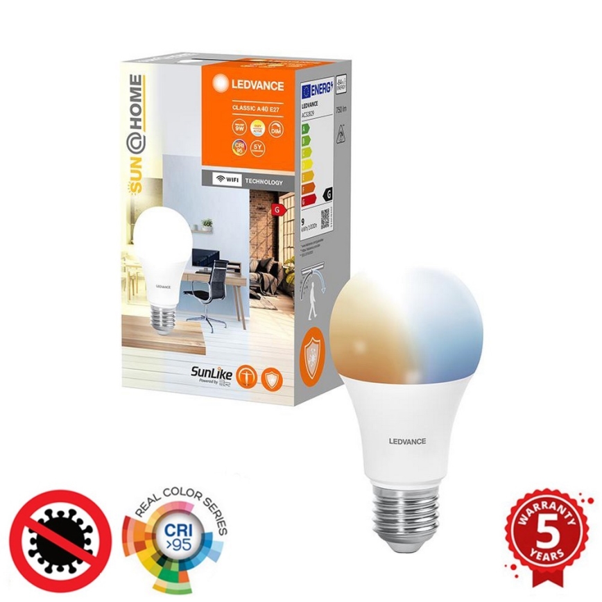 LED Hämardatav antibakteriaalne pirn A40 E27/9W/230V Wi-Fi - Ledvance