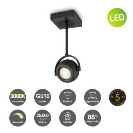 LED Hämardatav kohtvalgusti NOP 1xGU10/5,8W/230V must