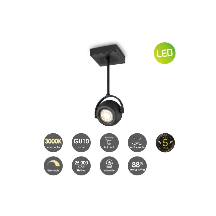 LED Hämardatav kohtvalgusti NOP 1xGU10/5,8W/230V must