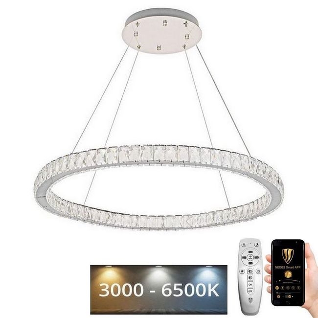 LED Hämardatav kristall-lühter LED/100W/230V 3000-6500K hõbedane + kaugjuhtimispult