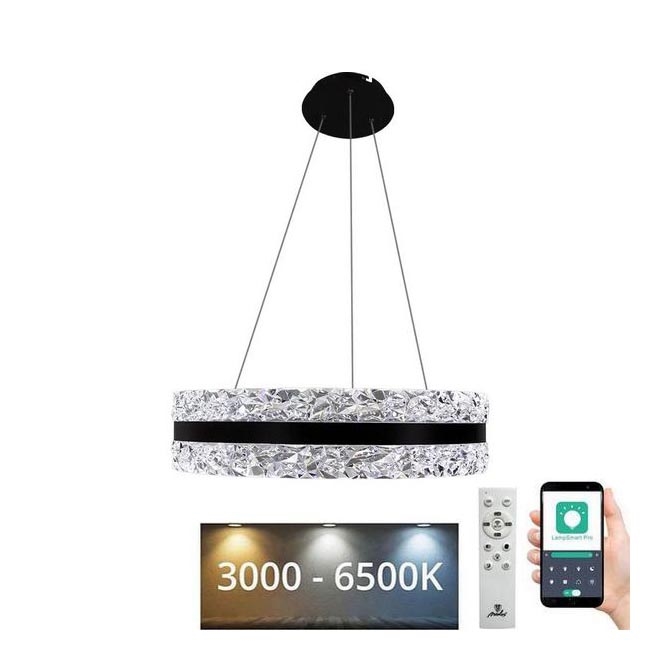 LED Hämardatav kristall-lühter LED/80W/230V 3000-6500K must + kaugjuhtimispult