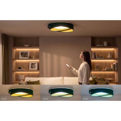 Hämardatav SMART GALAXY MODERN LED-laelamp/24W/230V 3000-6500K läbimõõt 55 cm roheline/kuldne + kaugjuhtimispult