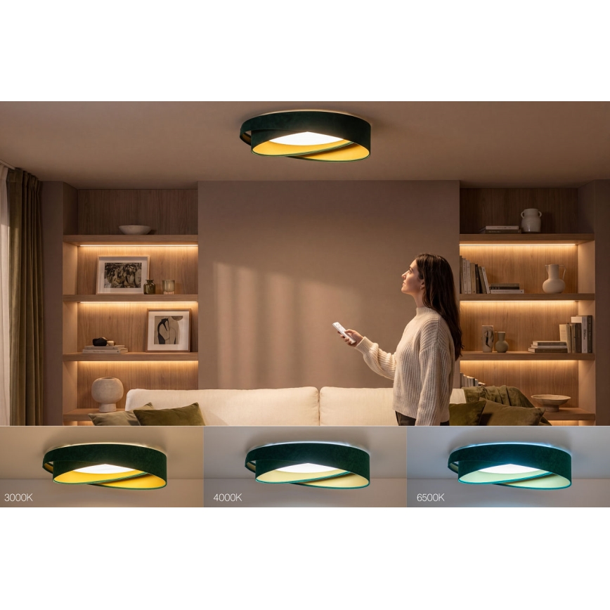 Hämardatav SMART GALAXY MODERN LED-laelamp/24W/230V 3000-6500K läbimõõt 55 cm roheline/kuldne + kaugjuhtimispult