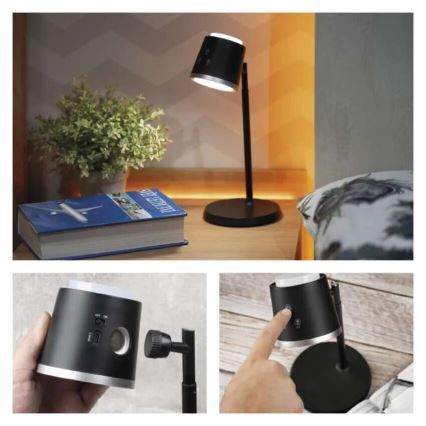 LED Hämardatav laetav laualamp 4-ühes LED/6W/3,7V 3000K/4000K/6500K 1500mAh must